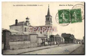 Old Postcard La Queue lez Yvelines hall and church