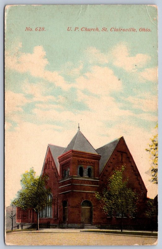 K37/ St Clairsville Ohio Postcard c1910 Belmont U.P Church Building 412