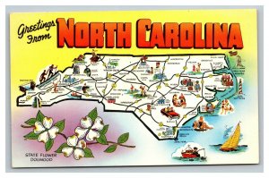 Vintage 1960's Postcard Greetings From North Carolina Map State Flower NICE