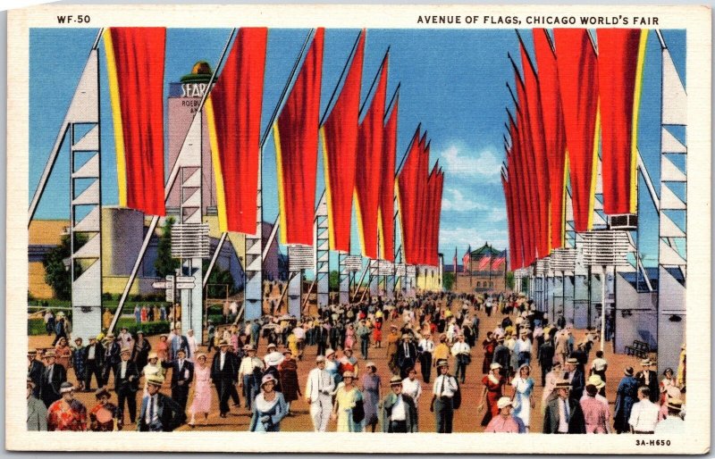Chicago IL- Illinois, Avenue Flags, Chicago World's Fair, Promenade, Postcard