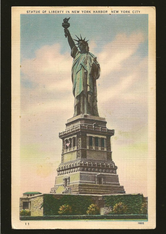 USA Postmark 1951 New York NY The Statue of Liberty Linen Postcard