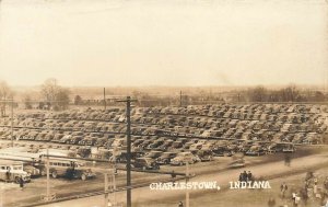 Charlestown IN Many Automobiles and Buses Real Photo Postcard