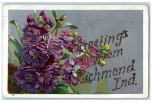 c1920's Greetings from Richmond Indiana IN Glitters Flower Posted Postcard