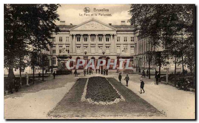 Old Postcard Brussels Park and the parliament