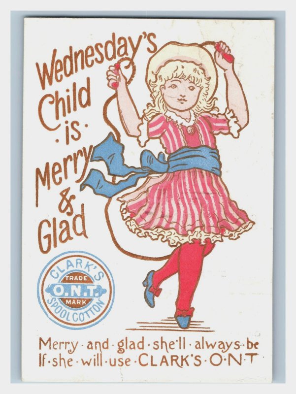 1880s Clark's ONT Spool Cotton Children Days-Of-The-Week Lot Of 3 F100