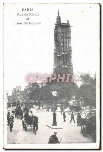 Paris Old Postcard Rue de Rivoli and Tour St Jacques