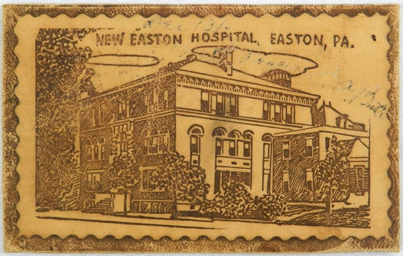 Street Side View of New Easton Hospital - Easton, PA - Antique Leather Postcard