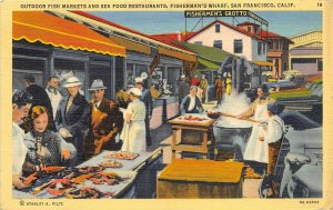 San Francisco California 1939 Postcard Outdoor Fish Market & Seafood Restaurant