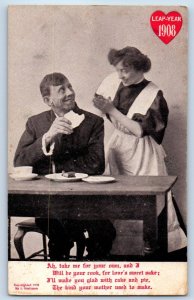 1908 Leap Year Romantic I Will Be Your Cook For Love's Sweet Sake Postcard