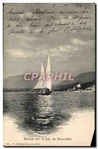 Old Postcard Boat On Lake Neuchatel From Boat