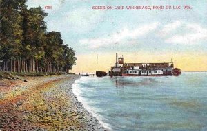 Paddle Steamer Motor Launch Dock Lake Winnebago Fond Du Lac Wisconsin postcard