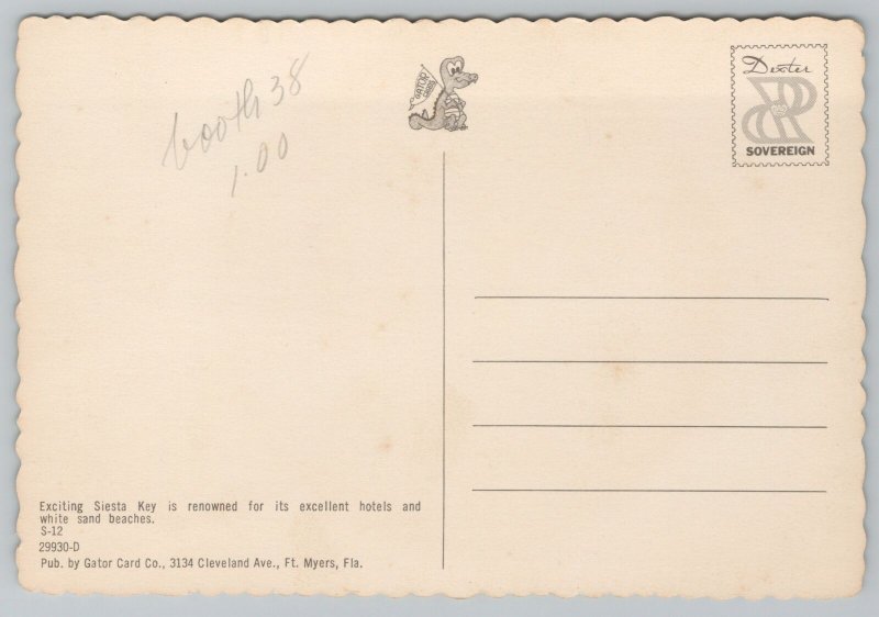 Siesta Key Florida~Aerial View Overlooking Land & Water~Continental Postcard 