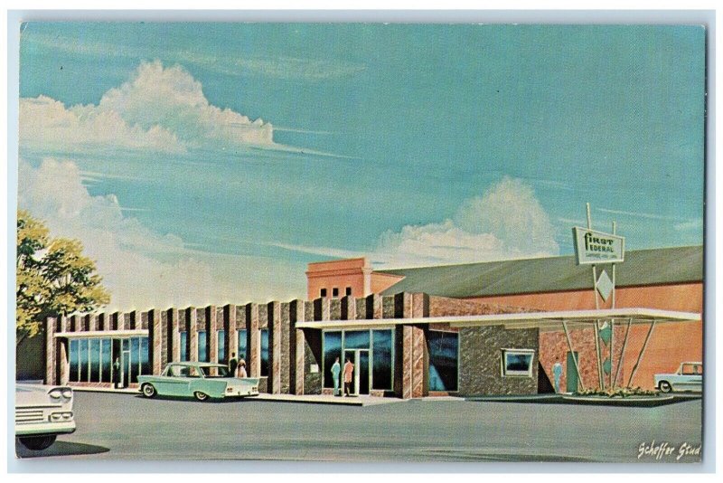 New Home Of First Federal Savings Loan Cars Jamestown North Dakota ND Postcard 