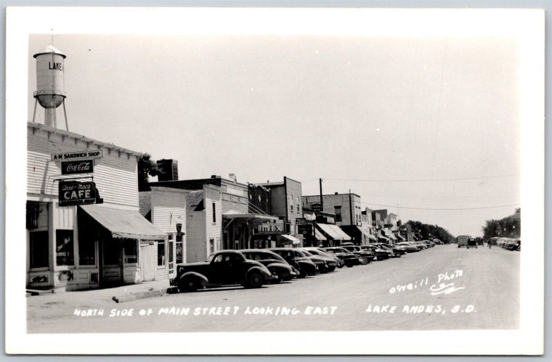 Vtg Lake Andes South Dakota SD Main Street View Old Card Coca Cola RPPC Postcard