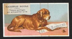 VICTORIAN TRADE CARD Sample Room The American Cigars Dog