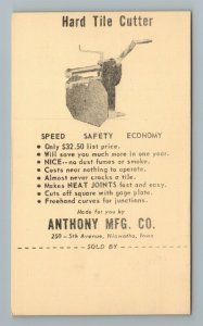 Vintage Hard Tile Cutter Anthony MFG Co Hiawatha Iowa Advertisement