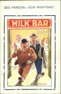 Drunks Leave Milk Bar OUR MISHTAKE Alcohol Comic Taylor Old Postcard