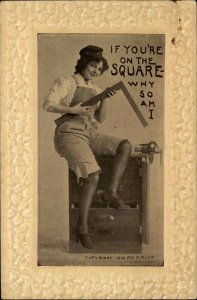 Carpenter Woman Old Tools Square Vice c1910 Vintage Postcard