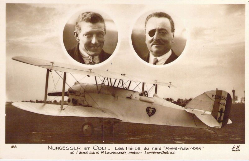 Nungesser et Coli French Aviators Real Photo Postcard. Les Heroes du Raid 