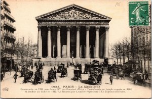 VINTAGE POSTCARD PARIS LE MADELIEINE STREET SCENE HORSE BUGGIES c. 1910
