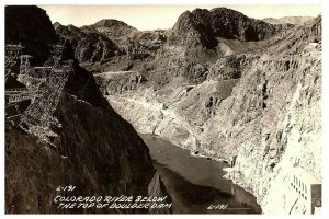 Aerial View Postcard Colorado River below Boulder Dam RPPC Posted