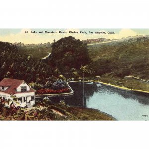 Vintage Postcard - Lake and Mountain Roads - Elysian Park - Los Angeles,CA