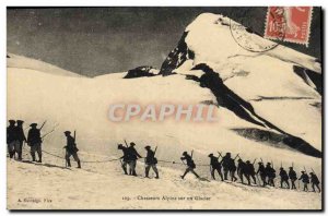 Old Postcard Militaria Alpine hunters on a glacier