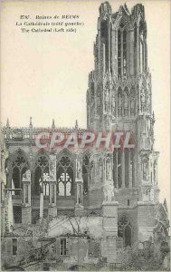 Postcard Ancient Ruins of Reims Cathedral (Left Coast) Militaria