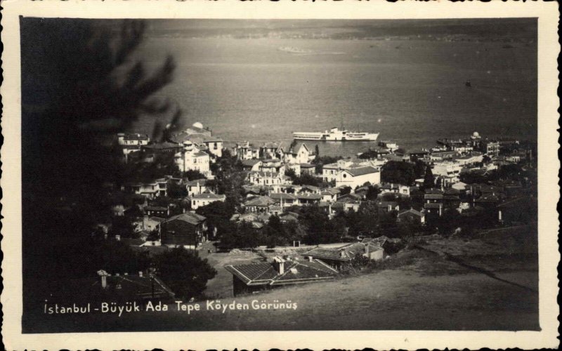 Istanbul Turkey Buyuk Ada Tepe Koyden Gorunus Real Photo Vintage Postcard