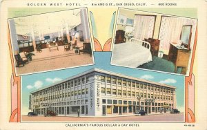 Postcard California San Diego Golden West Hotel multi-View Teich 23-8891