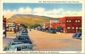 Linen Postcard Main Street and Business District in Cody, Wyoming~2093