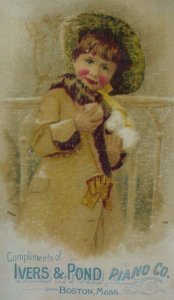 1870's-80's Ivers & Pond Piano Co Winter Snow Cute Girl Snowballs *G