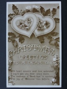 Christmas Greeting TWO HEARTS TO A DEAR ONE c1911 RP Postcard by E.A.S.