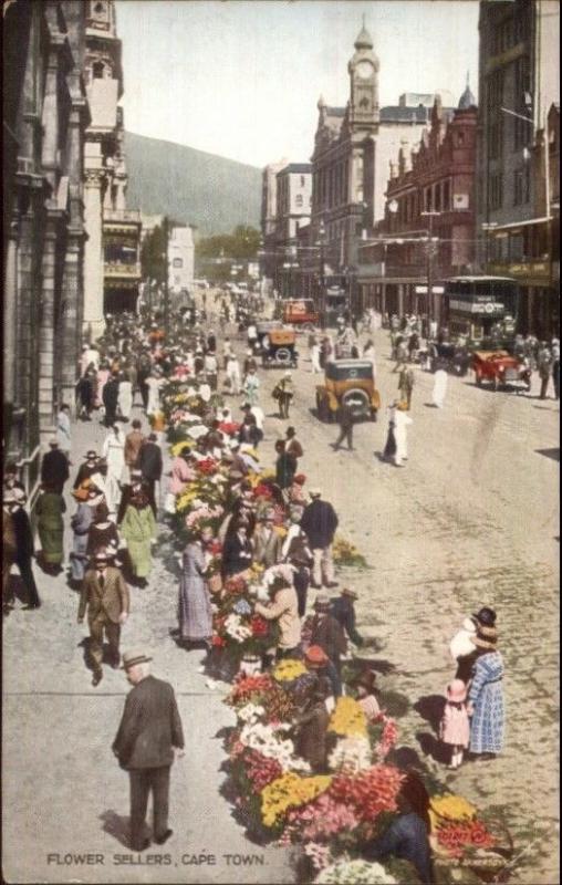 Cape Town South Africa Flower Sellers Street Scene c1920 Postcard