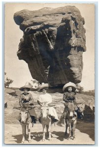 c1910's Balanced Rock Woman Colorado Springs Colorado CO RPPC Photo Postcard