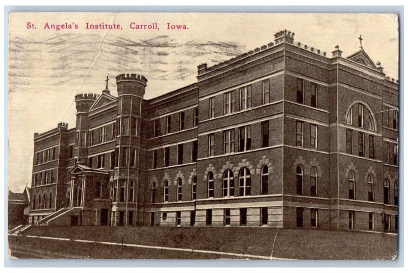 Carroll Iowa Postcard St. Angela's Institute Exterior View 1913 Vintage Antique