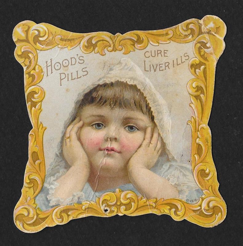 VICTORIAN TRADE CARD Hood's Liver Pills Girl Die Cut