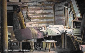 Cowboy's Bunk Bunkhouse Interior Western 1910c postcard