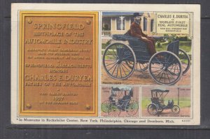CHARLES E. DURYEA, WORLD'S FIRST REAL AUTOMOBILE, SPRINGFIELD, MASS., c1940 ppc. 