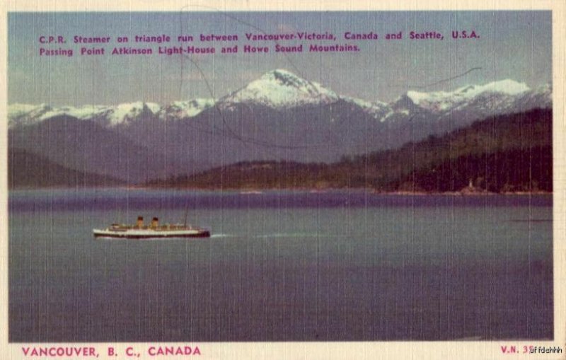 C.P.R. STEAMER VANCOUVER B. C. CANADA PASSES POINT ATKINSON LIGHTHOUSE