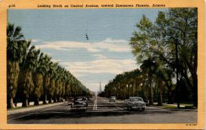 Central Avenue near Downtown, Phoenix AZ Linen Vintage c 1953 Postcard D21