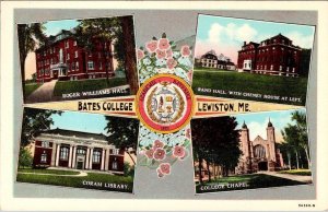 Lewiston, ME Maine  BATES COLLEGE Library~Chapel~Hall ca1940's Curteich Postcard