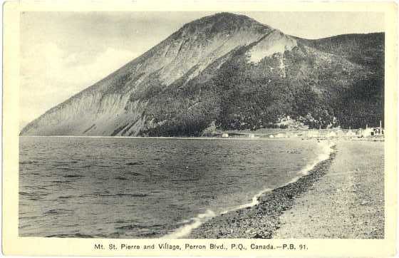 Mt. St. Pierre and Village, Perron Blvd. P.C. Quebec, Canada, White border