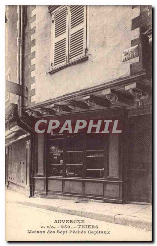 Old Postcard Auvergne Thiers House of the Seven Capital Street Fisheries Piroux