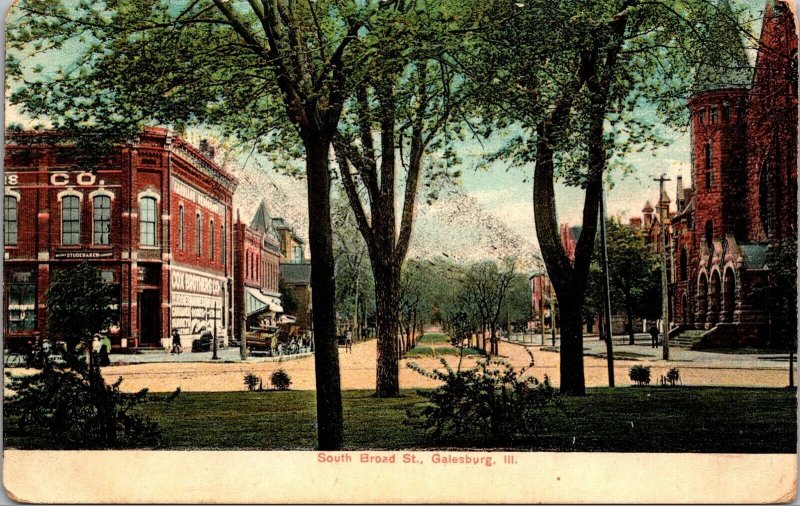 Postcard South Broad Street in Galesburg, Illinois~4374