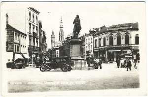 Verviers Belgium Monument Old Cars Storefronts Real Photo RPPC Postcard