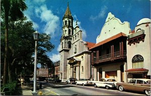 Historic Cathedral Streetview St Augustine Florida Old Cars Chrome Postcard 