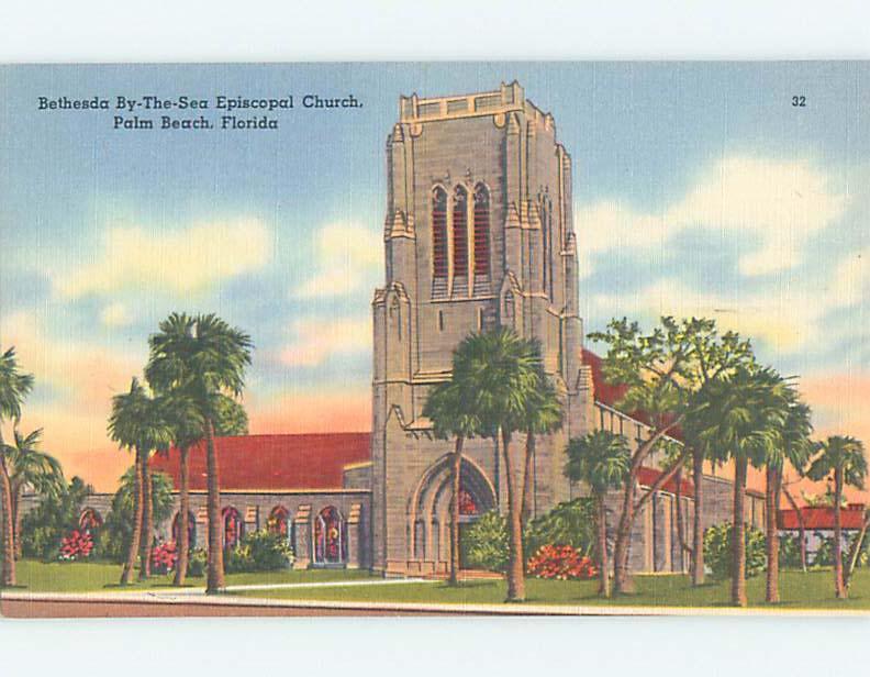 Unused Linen CHURCH SCENE Palm Beach Florida FL L4735