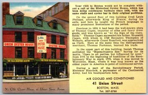 Boston Massachusetts 1940s Postcard Union Oyster House Restaurant