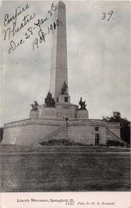 SPRINGFIELD ILLINOIS LINCOLN MONUMENT~B S BENNETT PUBL~PHOTOETTE POSTCARD 1909